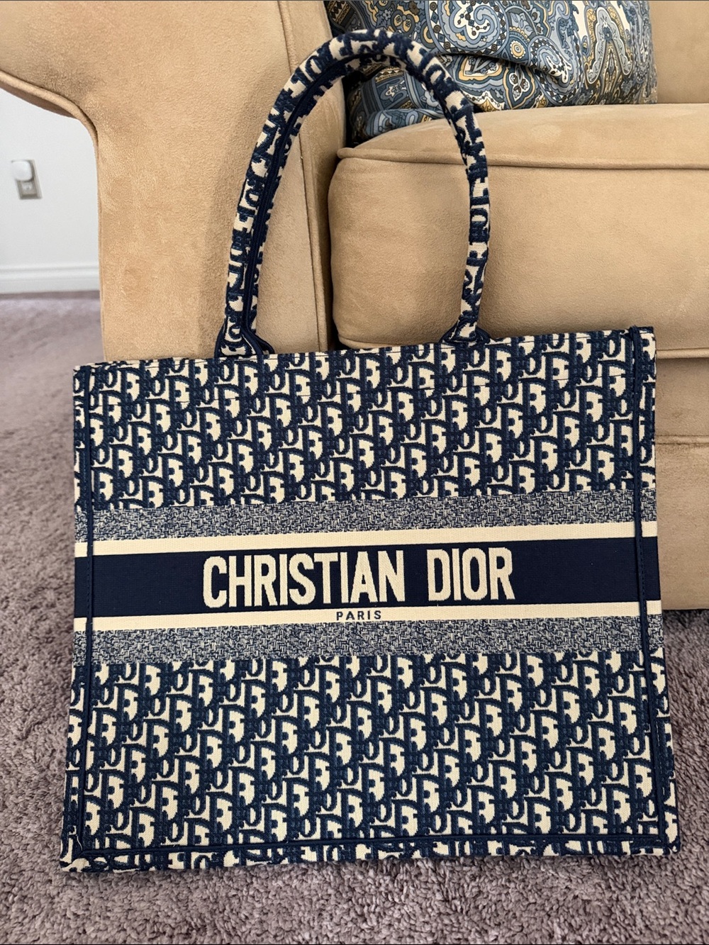 Dior Navy and Cream Christian Dior Oblique Book Tote NWOT